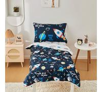 beeweed Set di biancheria da letto per bambini e bambine, 4 pezzi, design a razzo su 2 lati, include 1 piumone, 1 lenzuolo con angoli, 1 lenzuolo piano e 1 federa reversibile