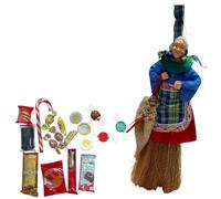 Befana con scopa 50 cm completa di 17 Dolcetti Assortiti per Epifania