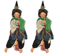 Befana con scopa set 2 strega porta doni addobbi halloween natale bambini decora
