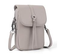 befen Piccola borsa a tracolla in vera pelle da donna, multi tasca per telefono cellulare, borsa a tracolla con blocco RFID slot per carte, Beige e grigio