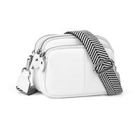 befen Piccola borsa a tracolla in vera pelle per fotocamera da donna, tripla cerniera, borsa a tracolla con tracolla larga, Borsa a tracolla per fotocamera, bianco