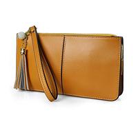 befen Pochette in vera pelle da donna, piccola pochette da polso con cinturino da polso, Colore: marrone caramello., Taglia unica, Pochette da polso