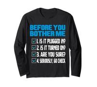 Before You Bother Me Funny Tech Support Checklist Citazione Maglia a Manica