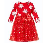 Beganly - Abito natalizio rosso per bambina - Maniche lunghe - Tulle verde - Tutu - Abito da principessa di Natale per 2-6 anni, 4 anni