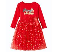 Beganly - Abito Rosso per Bambina Piccola, per Natale, con Maniche Lunghe, in Tulle Verde, Tutu, per Feste, Abiti da Principessa per Bambine di 2-6 Anni, 7 anni