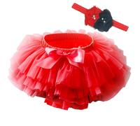 Beganly Gonna per Bambina con Volant di Tulle Morbido e Soffice con Copertura per Pannolini Set da Principessa per Bambine con Gonna a Tutu e Fascia Floreale, Colore: rosso, 2-3 anni