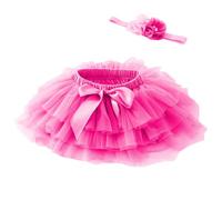 Beganly Gonna per Bambina con Volant di Tulle Morbido e Soffice con Copertura per Pannolini Set da Principessa per Feste con Fascia Floreale, rosso rose, 12-24 Mesi