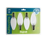 Beghelli - Lampadina LED TUTTOVETRO E14 Luce Fredda, 5W, 600lm, 6500K, Vetro Opale, Efficiente, Facile Installazione, 15000 Ore Durata, Gruppo 4pz, Colore: Luce Fredda