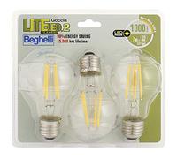 Beghelli Filament LITELED2 Goccia Lampadina LED, Luce Calda, 3 pz