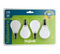 Beghelli - Lampadina LED E14 TUTTOVETRO Luce Calda, Sfera 5W, 600lm, 3000K, Vetro Opale, Efficiente, Facile Installazione, 15000 Ore, Gruppo Beghelli - Colore: Luce Calda, 4 pz