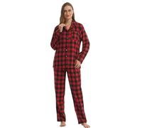 BEGIANT Pigiama da donna in flanella a quadri, set da salotto con top a maniche lunghe e pantaloni pigiama da donna ultra morbido, Plaid rosso., L