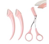 Beginner's Safety Eyebrow Razor,Stainless Steel Crescent Blade with Micro-Guard,Portable Crescent Eyebrow Makeup Trimmer, Easy Eyebrow Shaping Women Makeup Tools (2PCS-Pink)