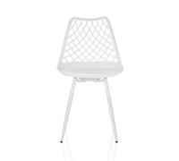 hjh LIVING sedia a scocca con cuscino, scocca in plastica BEGIO S resistente alle intemperie, gambe in ferro, sedia per interni ed esterni per giardino, patio o sala da pranzo, bianco