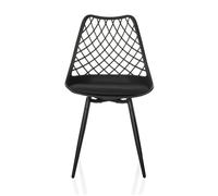 hjh LIVING sedia a guscio con cuscino, scocca in plastica BEGIO S resistente alle intemperie, gambe in ferro, sedia per interni ed esterni per giardino, patio o sala da pranzo, nero