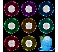 Begonia 8 sottobicchieri a LED, 7 colori, universali, autoadesivi luminosi per bicchieri, 3 modalità di luce, sottobicchieri colorati illuminati per feste, banchetti