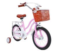 Begoniape Bicicletta per bambini da 14 pollici, colore rosa, con cestino e ruote di supporto rimovibili, dai 3 ai 7 anni, telaio in acciaio al carbonio, sedile regolabile e manubrio, per ragazze e