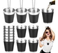 Begpoee 12 Pezzi Bicchieri da Shot da 30 ml, Bicchierini da Liquore Riutilizzabili, Bicchieri da Liquore con Catena, Per Feste di Matrimonio, Carnevali e Feste All'Aperto(4,2 x 3,7 cm, Nero + Argento)