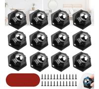 Begpoee 12 Pezzi Ruote a Sfera per Mobili Autoadesivo, Rotelle Adesive per Mobili Pesanti a 360° Ruote, Con Viti e Nastro Biadesivo, Per Tavoli, Comodini, Bidone Della Spazzatura(Nero, 3,7 x 2,3 cm)