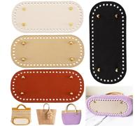 Begpoee 4 Pezzi Fondi per Borse, Basi per Borse Uncinetto, Fondo Borsa in Pelle, Fondo Borsa Ovale, 22x10cm, Per Borse All'Uncinetto, Borse in Maglia, Borse a Tracolla(Oro/Marrone/Beige/Nero)