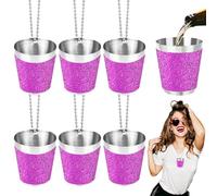 Begpoee 6 Pezzi Bicchieri da Shot da 30 ml, Bicchierini da Liquore Riutilizzabili, Bicchieri da Liquore con Catena, Per Feste di Matrimonio, Carnevali e Feste All'Aperto(4,2 x 3,7 cm, Viola + Argento)