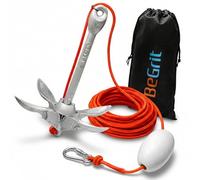 BeGrit Ancora per SUP Barca Pieghevole 1,5kg/3,5lb Kit di Ancora Kayak Gommone Canoe Ancoraggio Ombrello Acciaio Carbonio con Cima Ormeggio Corda Arancione Galleggiante da 10m e Borsa di Stoccaggio