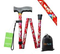 BeGrit Bastone da passeggio donna, Bastone Pieghevole da Passeggio Regolabile, Bastone Elegante, Impugnatura Ergonomica, Leggero, Trasportabile e Durevole, per camminare Floreale di alluminio Rosso