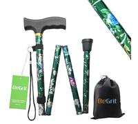 BeGrit Bastone da passeggio donna, Bastone Pieghevole da Passeggio Regolabile, Bastone Elegante, Impugnatura Ergonomica, Leggero, Trasportabile e Durevole, per camminare Floreale di alluminio Verde