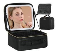 Behaesty Beauty case da viaggio con specchio illuminato a LED, borsa organizer per trucchi con 3 impostazioni di colore, custodia per trucco con divisori regolabili, per donne, pennelli da trucco,