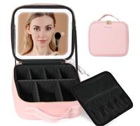 Behaesty Borsa per il trucco da viaggio con illuminazione a LED Custodia per trucco con specchio 3 impostazioni di colore Scatola per trucco cosmetico Organizer Vanity Case per accessori per strumenti