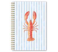 BEHIFL Blue Costal Lobster Spiral Notebook, Beach Crawfish Journal, Lobster Gifts Journal, Gifts for Beach Ocean Lovers, Blue Striped Marine Biology Notebook, 5.5x8.3 Inches