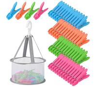 Behiruch 48 Pezzi Mollette per Bucato di Plastica Colorate con Cestino per Mollette, Mollette Senza Impronte, Premium Laundry Pegs, per Asciugamano, Biancheria, Intima, Pantaloni, Coperta