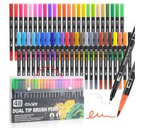 Behiruch Pennarelli Acrilici Doppia Punta, 48 Colori Brush Pen Set (Fine e a Pennello), Pennarelli a Base d'Acqua ad Asciugatura Rapida per Tessuti, Pittura, Dipingere Sassi (48)