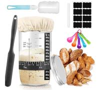Behiruch Set di base per lievito naturale, 730 ml, vetro per fermentazione, accessori per la cottura del pane, barattolo di vetro, alluminio Lid, Yeast Cloth, nastro temperature, dated feeding
