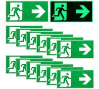 Behogan 12 Pezzi Cartello Uscita di Emergenza Fotoluminescente 300 x 150 mm, Segnale Riflettente Adesivo Freccia a Destra Via di Fuga Interni ed Esterni