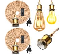 Behogan - 2 lampade a sospensione vintage con spina, E27, cavo per lampada vintage, cavo per lampada con interruttore con corda di canapa da 4,6 m, fai da te