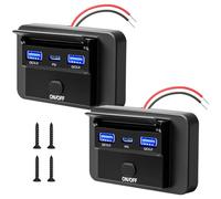 Behogan 2 prese di ricarica USB da 72 W, 12 V, Dual QC3.0 + PD3.0, presa USB da 12 V, caricatore da auto, ricarica rapida con interruttore per 12 V/24 V, auto, camper, barca, moto