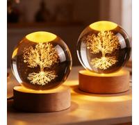 Behogan 2 sfere di cristallo decorative: 6 cm, cristallo bianco con base in legno, sfera di vetro, incisione interna laser, sfera di cristallo 3D, fermacarte a forma di albero della vita, per regalo e