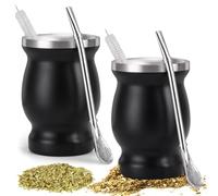 Behogan 2 tazze Mate in acciaio inox, a doppia parete, set da tè Yerba Mate con cucchiaino e spazzola per la pulizia, isolamento termico per tè, caffè, latte e succo (nero)