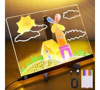 Behogan Lavagna per appunti a LED, 30 x 20 cm, con colori brillanti, con penna a 7 colori, con supporto regolabile, lavagna per appunti in acrilico, trasparente a LED