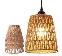 Behogan Paralume in rattan boho: set da 3 pezzi, corda di carta intrecciata, paralume in rattan, 8 x 15 x 13 cm, E27, lampada a sospensione, lampada da terra, per soggiorno, camera da letto, sala da