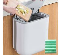 Behogan Pattumiera da 10 l da appendere con coperchio, pieghevole, con 5 rotoli di sacchi della spazzatura (75 pezzi), pattumiera da cucina con coperchio, in plastica, per cucina, camper, armadio