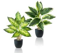 Behogan Piante artificiali come reali: 2 piante decorative in plastica, piante artificiali in vaso, 41 cm, decorazione da tavolo, grandi piante artificiali, camera da letto, soggiorno, ufficio, cucina