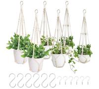 Behogan Set da 6 Portavaso macramè Beige con Perle Senza Frange, Sospensione Vasi per Piante da Interni, Cestino Supporto per Fiori, Porta Vaso Pensile Boho, Regalo per Amanti delle Piante