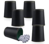 Behogan Set di 6 bicchieri a cubo in pelle PU, 6 bicchieri in pelle e 30 cubetti (16 mm), set di scosse, bicchieri a cubo foderati in feltro, accessori da gioco, colore nero