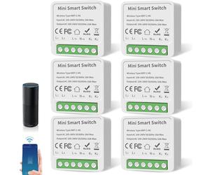 Behogan Set di 6 moduli di interruttore intelligente a 1 via; mini modulo relè interruttore fai da te, interruttore smart life, compatibile con Google Assistant e Alexa, driver neutro necessario