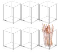 Behogan Set di 6 Portapenne in Acrilico, Organizer da Scrivania Trasparente, Portapennelli Trucco Quadrato, Portapenne Chiaro per Scuola, Casa, Ufficio, Forniture Domestiche (6.5x6.5x9.8cm)
