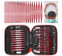 Behogan Set di ferri circolari intercambiabili, 3,0 - 10,0 mm, ferri da maglia intercambiabili con custodia, ideali per progetti a maglia, principianti e professionisti, alluminio, rosso