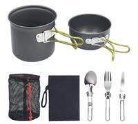Behogan Set di pentole da campeggio, pieghevole, per esterni, con coltello pieghevole, forchetta, pentole da campeggio, stoviglie da campeggio, stoviglie da campeggio, stoviglie in alluminio con