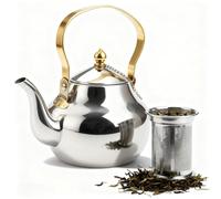 Behogan Teiera in acciaio inox con colino: teiera in acciaio inox da 1,2 l con manico del colino da tè, teiera in stile minimalista con colino, per cucina e soggiorno