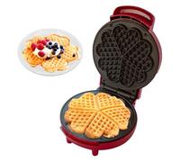 BEHOME Piastra Waffle, Waffle a forma di Cuore con Piastra Antiaderente, Piedini Antiscivolo 1000W, Macchina per 5 Waffle alla volta, Rossa
